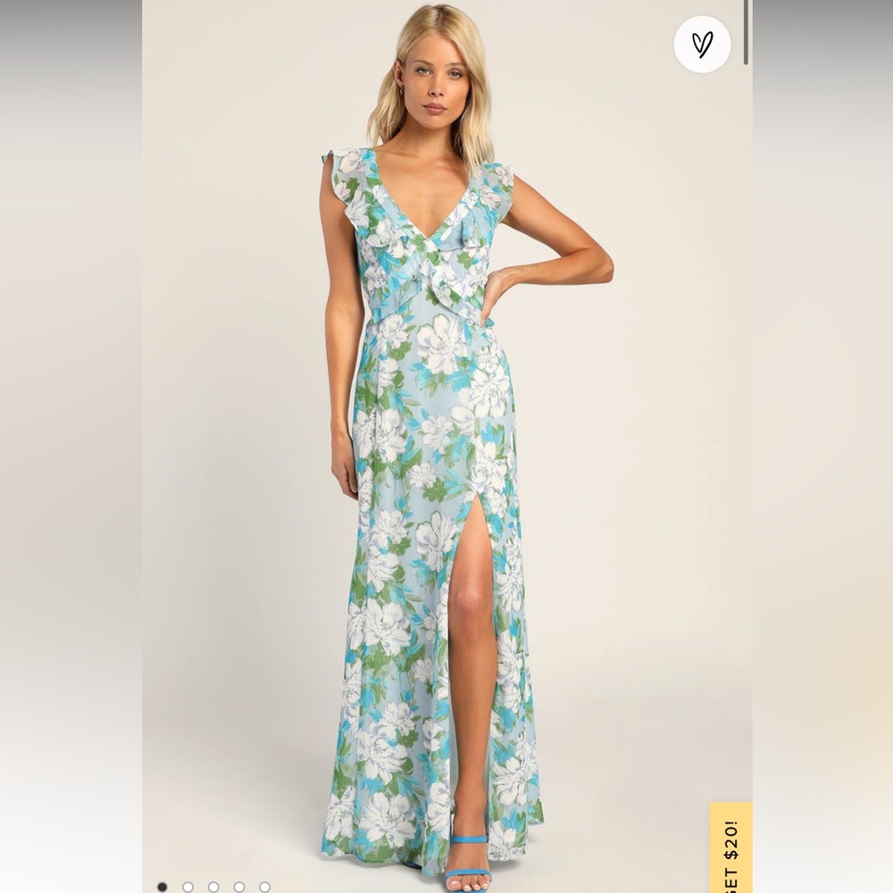 Lulus Floral Print Ruffle Maxi Dress! EUC! XS